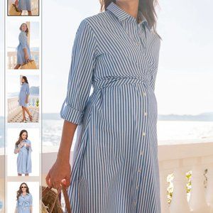 Seraphine Cotton & Lyocell Maternity & Nursing Striped Dress Size 4